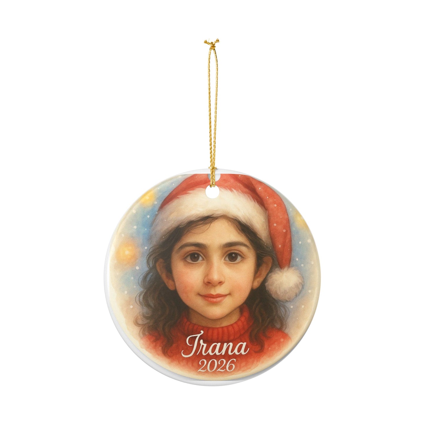 Personalized Ceramic Ornament - Christmas Portrait with Name & 2026